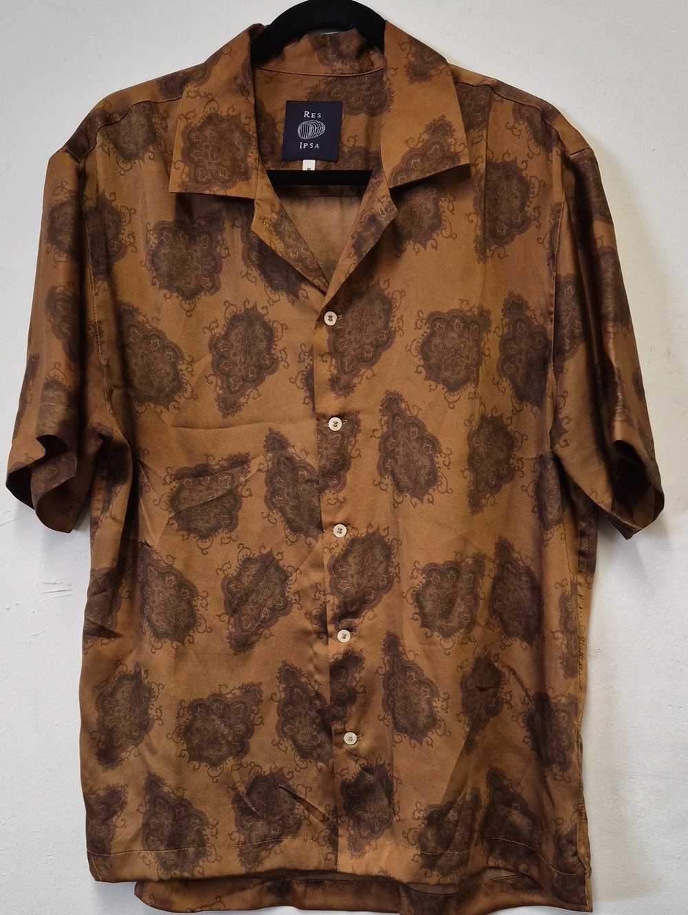Res Ipsa Brown Paisley Camp-Collar Button-Down Shirt Size M